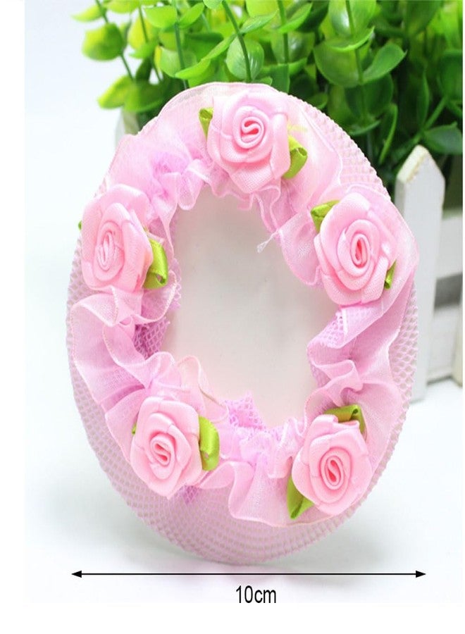 VANTOBEST 5PCS Colored Hair Nets Hair Snood Flower Edge Elastic Band Bun Cover Hair Snood Hairball Net with Colored Flowers for Ballet Dancer Skating Performance Dancers Hair Accessories - Image 2